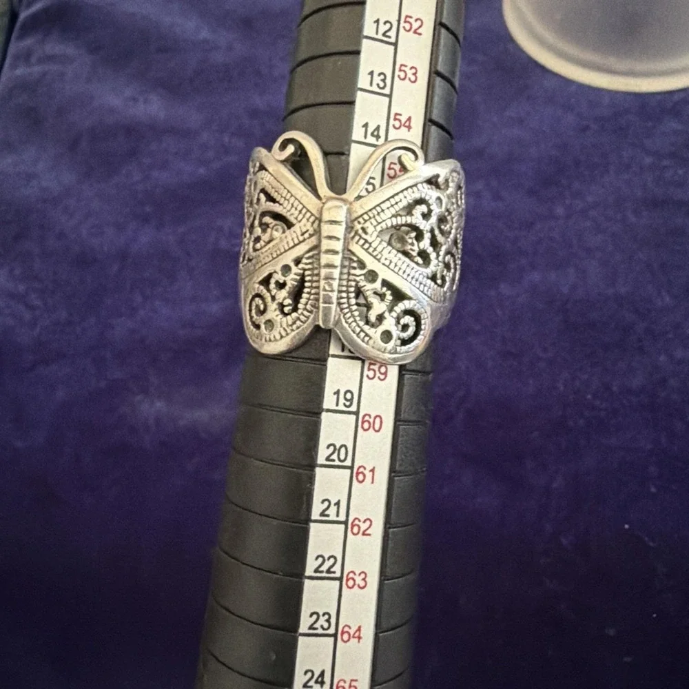 925 Sterling Silver Vintage Butterfly Oxidized Ring Size 8